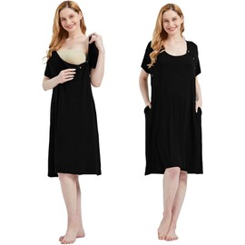 Mama & Wish Labor and Delivery Gown 3 in 1 Labor, Delivery and Nursing Gown for Hospital Made with Ultra-Soft Fabric for Ultimate Comfort! Black (Small)