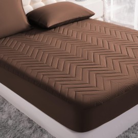 NTBAY Waterproof Mattress Protector, Quilted Queen Fitted Mattress Cover with 15" Deep Pocket- Machine Washable - Soft and Breathable Mattress Pad Cover, Brown