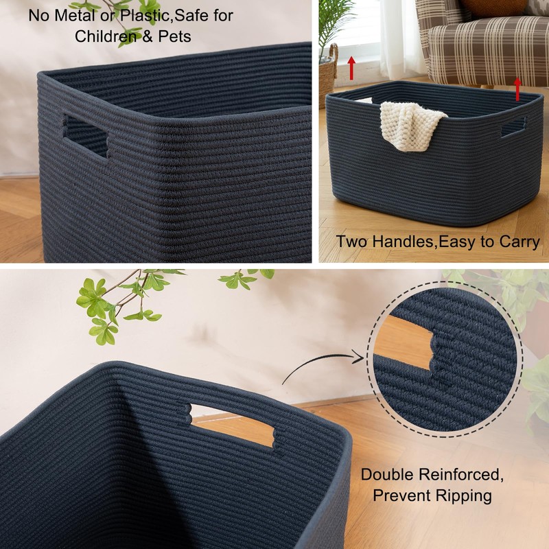 OIAHOMY 75L Large Blanket Basket, Woven Storage Basket with Handle,