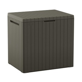 Keter City 30 Gallon Resin Outdoor Storage Box and Patio Furniture Side Table for Pool and Garden Accessories, Taupe