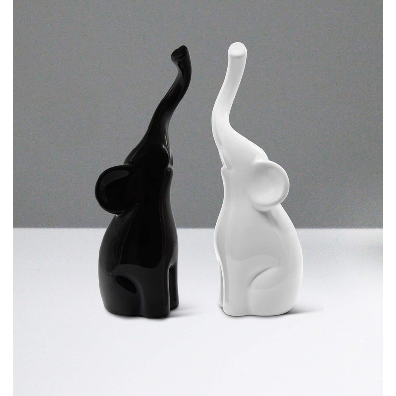 FeinKnick Harmonious Ceramic Elephant Couple in Black and White –