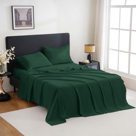 MCO Breathable Bed Sheets Set - Rayon Derived from Bamboo Sheets - Cool Bedding Set with 16" Deep Pocket (4 Pcs, King, Forest Green)
