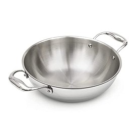 Highkind Tri-Ply Stainless Steel Multi Purpose Heavy Weight Extra Deep, Steek Food, Induction & Dishwasher Friendly Durable Cookware - (Kadhai, 26 cm)