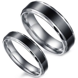 Flongo Partner Rings Women's Ring Men's Ring Stainless Steel Band Ring Silver Black Valentine Couple Rings Engagement Engagement Rings Wedding, Stainless Steel, No Gemstone