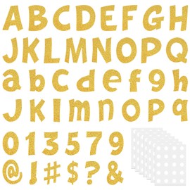 216Pcs Glitter Bulletin Board Letters, Alphabet Number Poster Board Letters Punctuation with Adhesive Dots, Symbols Cutout Bulletin Board Decorations for Classroom School Office Wall Decor (Gold,4in)