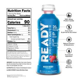 Ready Protein Water, 15g of Whey Protein Isolate, Sugar Free, 12-Pack, 16.9 Fluid Ounces Each (20g Protein, Mixed Berry)