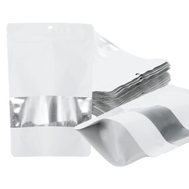 PATIKIL 6.3x9.45 in Stand Up Pouch Bags, 30 Pack Resealable Matte Metallic Aluminum Foil Bags Pouches with Clear Window and Zip for Food Storage Snack Packaging, White