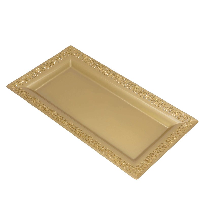 Efavormart 4 Pack | 14" Gold Lace Print Rectangular Plastic