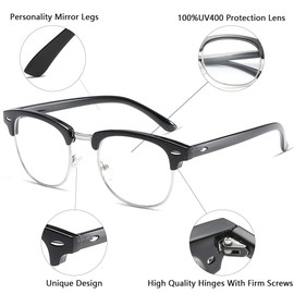 aisswzber Fashion Vintage Classic Semi-Rimless Half Frame Clear Lens Glasses