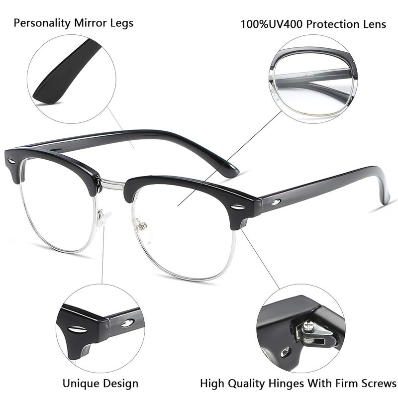 aisswzber Fashion Vintage Classic Semi-Rimless Half Frame Clear Lens Glasses