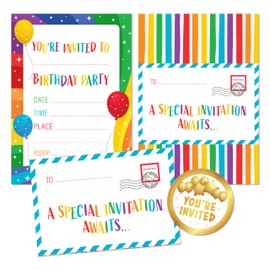 Kirsten McMillan 36 Rainbow Birthday Party Invitations for Kids - Pack of 36 Rainbow Party Invites for Girls & Boys - Designed and Printed in the UK