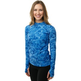 Aqua Design Womens Comfort Fit Long Sleeve Swim Surf Rash Guard With Thumb Holes Royal Ripple XX-Large