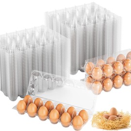Egg Cartons Cheap Bulk 100 Pack, 1 Dozen Plastic Egg Carton for Refrigerator, Reusable Egg Container Holder for Storing, Sharing, Selling, Clear Egg Cartons for Home Ranch Farm Market-2x6 Grids