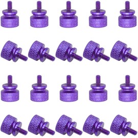 Powlankou 20 Pieces 6#-32 Computer Case Screws, Anodized Aluminum Thumbscrews, Fully Threaded Knurled Thumbscrews, Thumb Screws (Purple)