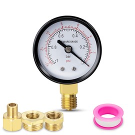 Innfeeltech 1 x 50 mm vacuum gauge BSP 1/4 inch -1~0 bar -14~0 psi with 2 pieces socket 1/4 inch to 3/8 inch, 1/4 inch to 1/2 inch and 1 piece hex nipple to reduce from 1/4 inch to 1/8 inch, a Teflon