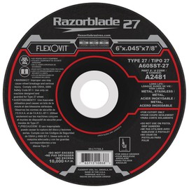 Flexovit® 6" X .045" X 7/8" RAZORBLADE 27® 60 Grit Aluminum Oxide Grain Reinforced Type 27 Depressed Center Cut-Off Wheel (A2481 Pack of 25)