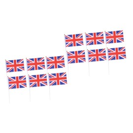 Tofficu 2sets Decorative UK Flags on Stick Small Britain Flag Hand Held Polyester Washable 50pcs*2