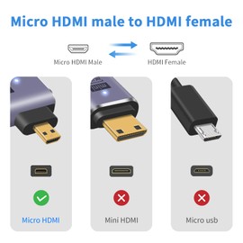 Duttek 8k Micro HDMI to HDMI Adapter (2-Pack) Right Angle Micro HDMI to HDMI 2.1 Adapter Supports 8K @ 60Hz, UltraHD, 3D for Camera, Laptop and More
