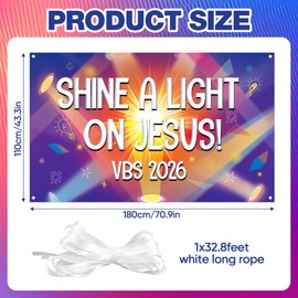 Shine A Light On Jesus VBS 2026 Backdrop Christian Religious Hanging Banner Bible Verse Photography Background for Summer Vacation Sunday School Classroom Event Decorations