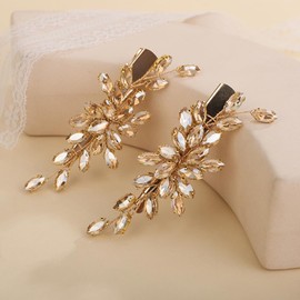 Teyglen Champagne Rhinestone Bridal Hair Clips Crystal Wedding Hair Barrette for Women Decorative Hair Accessories Jewelry Sparkly Crystal Hair Piece (Champagne)