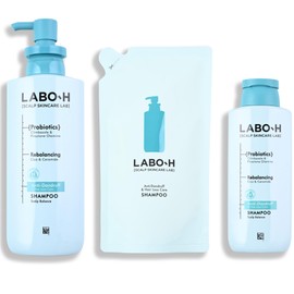 L.A.B.O-H Dandruff & Hair-Luss Care Shampoo Set - 400ml, Refill 400ml, & 180ml - Cica, Ceramide & 5 Hyaluronic Acids for Sensitive Scalps, Soothing Hydration - Dandruff Shampoo for Men & Women