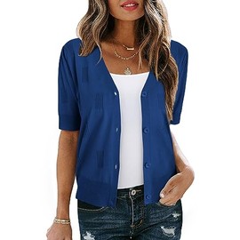 Arach&Cloz Womens Cardigans Summer 2024 Cropped Lightweight Short Sleeve Sweater Bolero Shrugs Tops Casual Dressy Trendy Plus Size Valentines Kimono Cozy Clouds Dark Blue