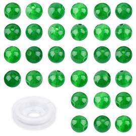 CMBYN Natural Genuine Stones DIY Tiger Eye Round Spacers 6mm 200pcs Beading Loose Gemstone Hole Size 1mm Charm Smooth Beads for Bracelets Necklaces Earrings (Green Jade 6mm)