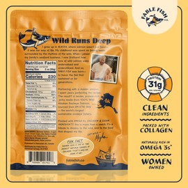 Fable Fish Wild Alaskan Salmon Jerky - Wild Caught Salmon with 31g of Protein - Tasty Fish Jerky with Omega-3s and Natural Source of Collagen - Made with Whole Muscle Sockeye - Teriyaki