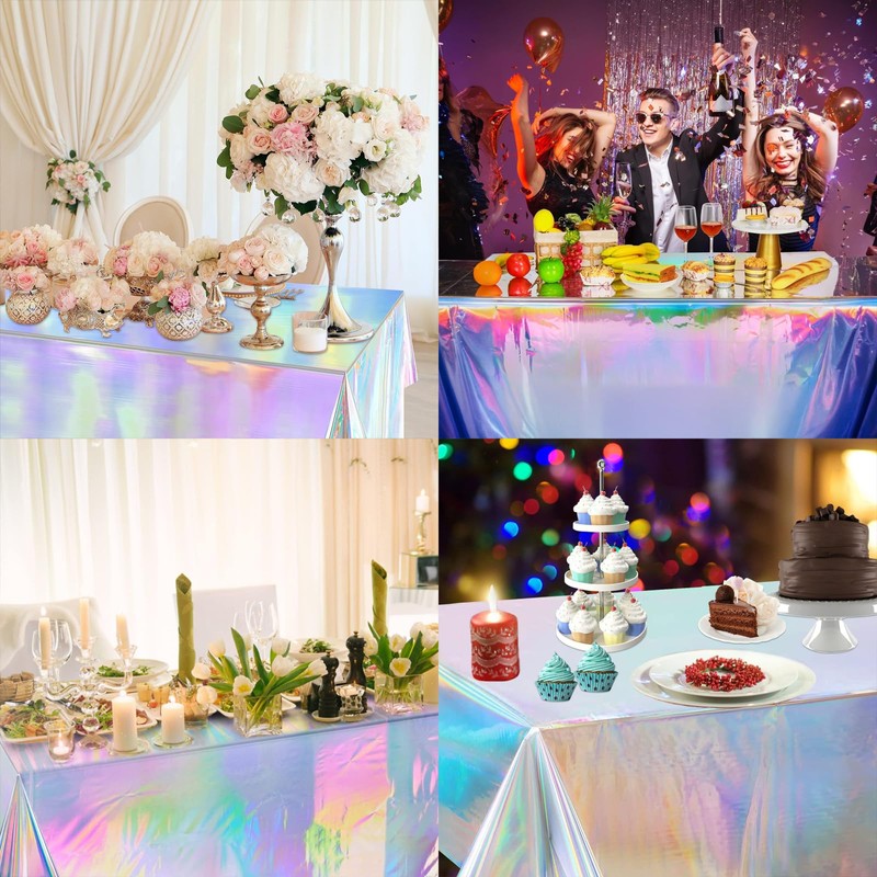 4 Pack Iridescent Tablecloths - Shiny Laser Rectangle Table Covers
