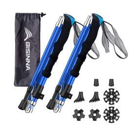 BISINNA Hiking Poles Trekking Poles Nordic Walking Poles - 95-110 cm / 115-135 cm Foldable Adjustable Lightweight Aluminium Hiking Pole with Rubber Buffer for Men and Women (Blue & Black)