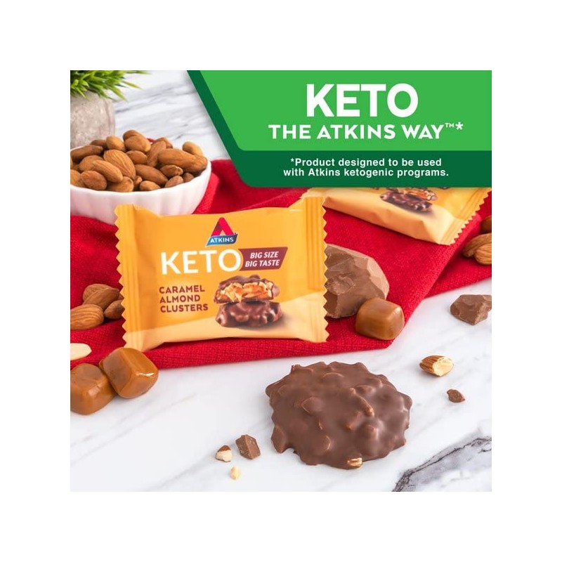 Atkins Caramel Almond Clusters, Gluten Free, High in Fiber, 1g