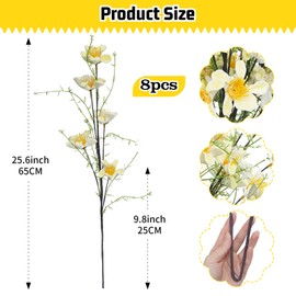 Artificial Spring White Flowers, 8 PCS Fake Iris Silk Flowers with Stems, 23.6 inch Iris Faux Wildflowers for Home Decor, Wedding, Office, Party, Table Decoration