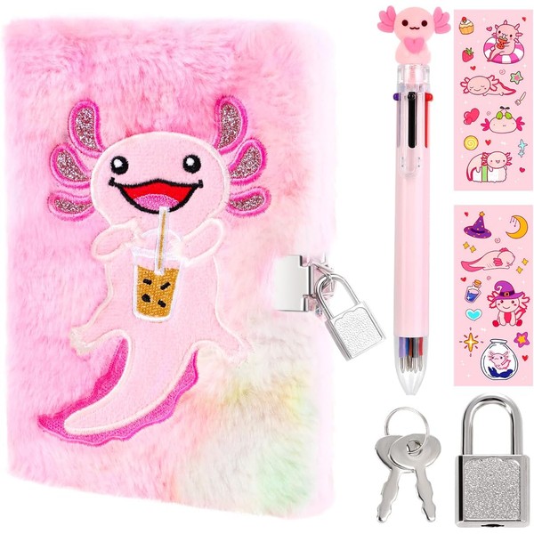 PrinBarBee Axolotl Diary For Girls With Lock And Keys, Girls
