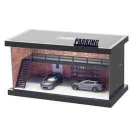 Gtcwmx Two-Story Parking Scene, 1/64 Scale die-cast Model car Display Box with LED Lights and Acrylic, hot die-cast Wheel Parking Garage Diorama, Parking Scene die-cast car (Red Brick Wall)