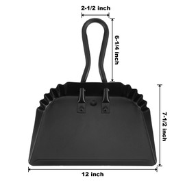 2 Pack Black Metal Dustpan, 12 Inch Heavy Duty Steel Dust Pan with Handle Handheld Dustpan Wide Scooper for Indoor, Outdoor, Fireplace, Industrial and Commercial Use