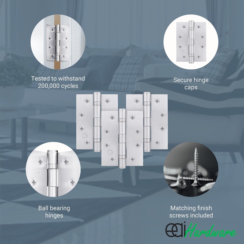 EAI Satin Door Hinges | 4 Inch / 102mm Satin