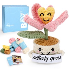 CrochetBox Complete Crochet Kit for Beginners, Tulips in Pots, Crochet Set, Include Video Tutorial, Instructions, Soft Yarn
