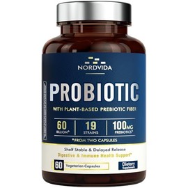 Probiotic 60 Billion 19 Strains with Organic Prebiotic for Men & Women, Digestive & Immune Health, Non-GMO, No Dairy, Shelf Stable, Delayed Release, 6