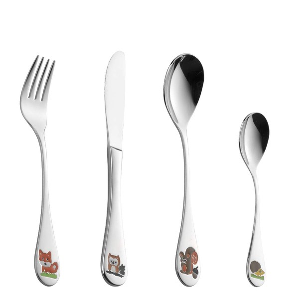 Forest Children's Cutlery Set 18/10 Stainless Steel with Coloured Animal