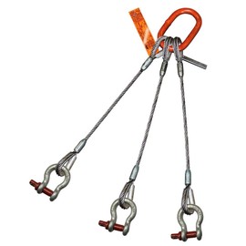 Three Leg Wire Rope Sling | 1.7 Ton Vertical Rated | Thimble-to-Screw Pin Anchor Shackle | 1/4" Dia. | 4' Length | EIPS 6x25 IWRC | Hanes Supply (HSI) Heavy Duty Rigging Cable for Lifting and Towing