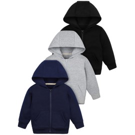 Cooraby 3 Packs Baby and Toddler Boys Long Sleeve Full-Zip Hoodies Infant Fleece Hooded Sweatshirts Jacket with Pouch Pockets