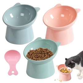 3 Pzs Cuenco De Pie Alto para Gatos, Comedero Gato Inclinable Tazón con 15 Grados Diseño Ergonómico Inclinado, Antivomitantes, Platos para Gato para Gatito, Cachorro, Perro Pequeño