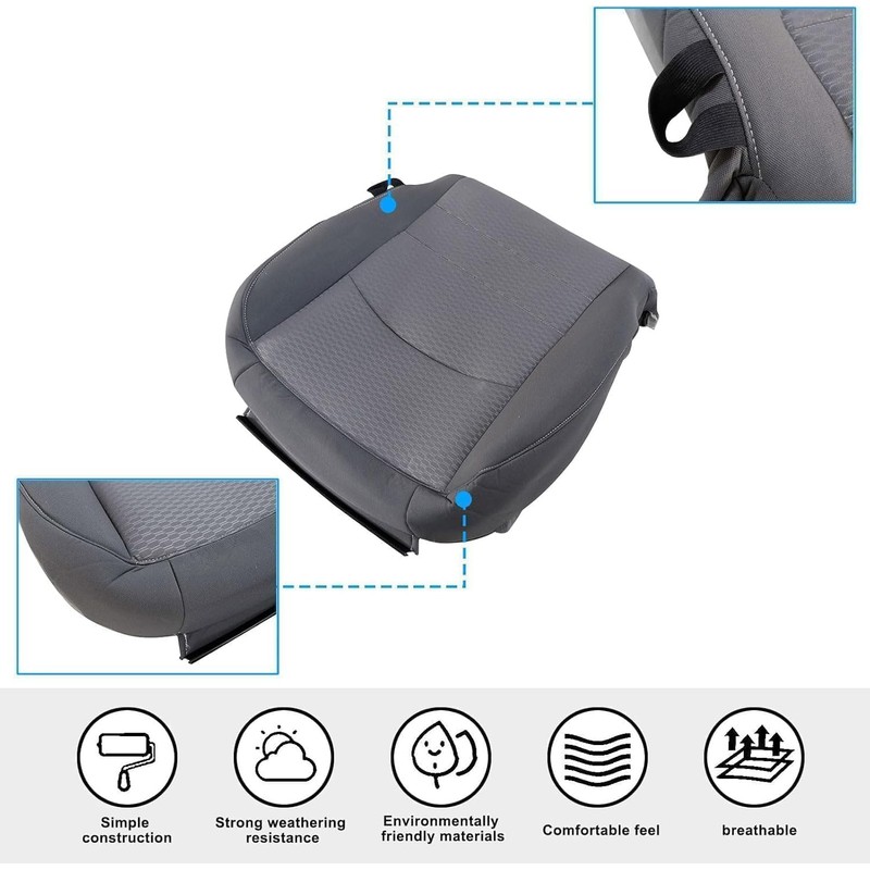 SecosAutoparts Driver Side Bottom Replacement Cloth Seat Cover Gray Compatible