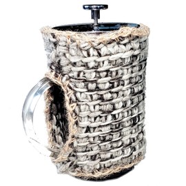French Press Cozy Cover, Insulating - Cafetiere Cosy, Bean Belt Wrap, Teapot Warmer, Country Knit Farmhouse, Natural Wool, 1L - Mocha Brown