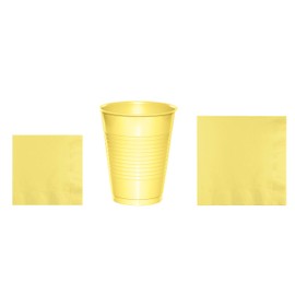 Baxters Party Bundles Bulk, Mimosa Yellow, 100 Count 16 Ounce Plastic Cups, 100 Count Beverage Cocktail Paper Napkins, 100 Count Luncheon Paper Napkins, Pack Contains 300 Pieces Made in the USA