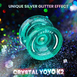MAGICYOYO K2 Crystal Green Glitter Clear Yoyo, Finger Spin Trick Yoyo for Kids 8-12, Professional Unresponsive/Responsive Convertible Yo-Yo with 12 Strings + Ball Case Bag(Glitter Green)