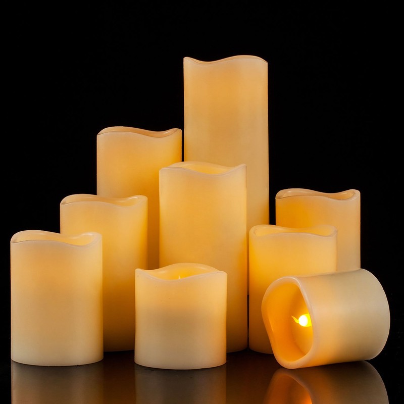 RY King Large Flameless Candle Set of 9 (D 3"