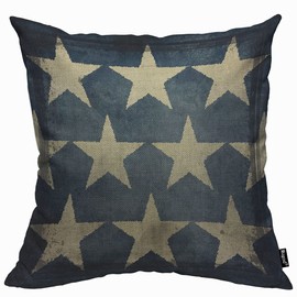 Mugod Blue Beige Star Cushion Cover Throw Pillow Covers Antique American Flag Stars Patriotic Memorial Day Fourth of July Pillow Case for Men Women Decorative Home Sofa Chair Couch 45x45cm/18x18 Inch