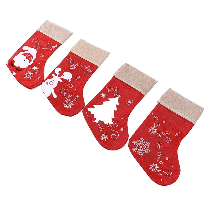 Christmas Stocking Decorative Cartoon Pattern Cuff Stocking Ornament for Tree