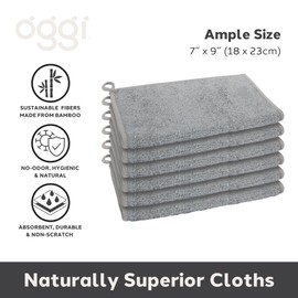 Oggi Bambou Odor-Free Kitchen Washcloths - Natural Kitchen Dish Cloths, 91% Bamboo-Derived Rayon Cellulose Fiber, Reusable, Absorbent, Hygienic, Fast Dry, Durable, Non-Scratch, Lint-Free - 6 pcs, 7x9